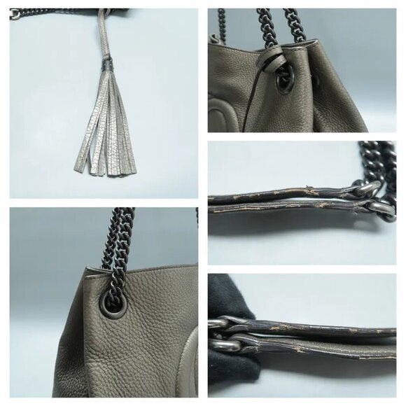 100% Authentic GUCCI Soho Grey Leather Shoulder Bag 533-11424 - Picture 7 of 12